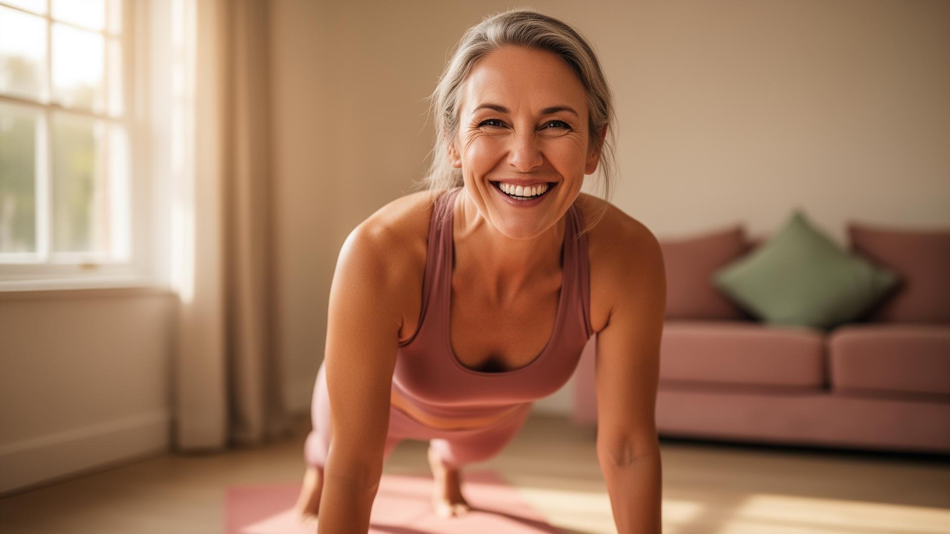 Mujer sonriente disfrutando del entrenamiento